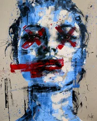 Blue Red Kate, 2024 (akryl og olie på omvendt lærred)
