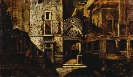 Et hjørne i Venedig, af Mario de Maria, pseudonym for Marius Pictor (1852-1924), olie på panel, 39,5x66,5 cm