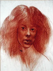 Head of a Girl (rødt kridt på papir)