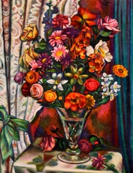 Stilleben med blomster i en sølvvase, 1930.