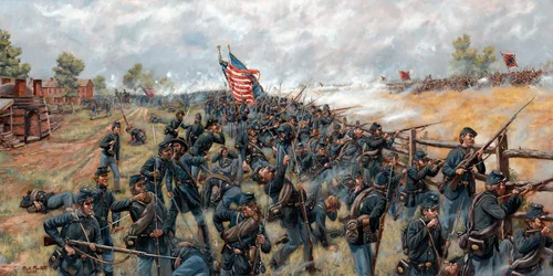 The Brickyard Fight 154th New York Infantry at Gettysburg, 2024 (Olie på lærred)