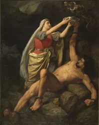 Loki et Sigyn - Loki and Sigyn, by Winge, Marten Eskil (1825-1896). Oil on canvas