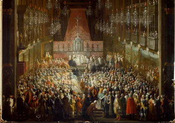 Bryllupsceremoni af prinsesse Isabella af Parma med kejser Joseph II, den 06/10/1760. Detalje (maleri)