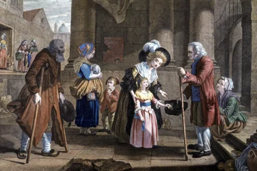 Lektion i medmenneskelighed. Uddannelse af en ung pige, ca. 1790 (kobberstik)