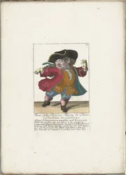 Dværgen Gilles Platfues som fransk dansemester, ca. 1710 Mgr. Gilles Platfues, Master of Dance ved Academie des Lourdeaux (titel på objekt) Il Callotto resurcitato eller nyudnævnt Zwerchen-kabinet (serietitel)