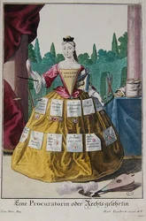 En kvindelig anklager, ca. 1735 (farve litho)