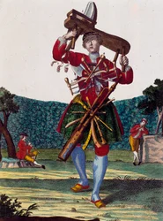 Producent af fløjter, gravering fra Assemblage des nouveau manouvries habilles af Martin Engelbrecht (1684-1756), Tyskland