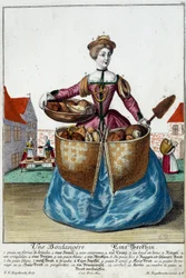 Metier: En bager. Stik af Martin Engelbrecht (1684-1756), i "" Ny samling af manouvries habilles"" 1700-tallet, Tyskland. Paris, dekorativ kunst