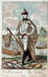 Metier: Et fisketræ. Stik af Martin Engelbrecht (1684-1756), i "" Ny samling af manouvries habilles"" 1700-tallet, Tyskland. Paris, dekorativ kunst