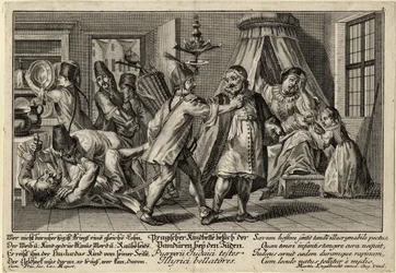 Pandurerne på besøg hos jøderne - Englebrecht, Martin (1684-1756) - ca 1756 - Kobberstik - 21,3x30,9 - Privat samling