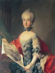 Ærkehertuginde Maria Carolina (1752-1814), trettende barn af Maria Theresia af Østrig (1717-80), hustru til Ferdinand I (1751-1825), konge over Begge Sicilier, holdende et portræt af sin far, kejser Frans