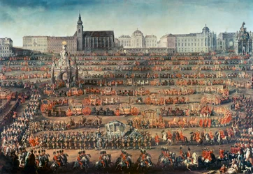Isabella af Parmas ceremonielle indtog i Wien for at blive brud af kejser Joseph II (senere Joseph II)