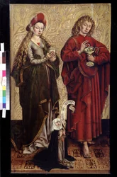 Apostlen Johannes, Maria Magdalena og donor. Maleri af Martin Schongauer (ca. 1445 eller 1450-1491). Olie på træ