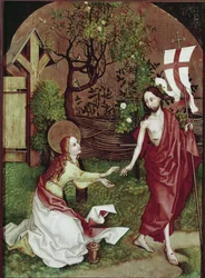 Noli me Tangere. Maleri af Martin Schongauer (1453-1491), tempera på træ. Colmar, Unterlinden Museum