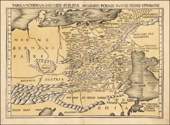 1513-kort over Polen, Baltikum, Ungarn og Østeuropa af Martin Waldseemüller