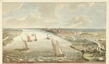 Udsigt over fæstningsværkerne nær Nijmegen på Waal Nymegen forstærket af Sir General Coehoorn (titel på objekt)