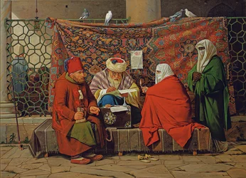 En tyrkisk notar, der udarbejder en ægteskabskontrakt foran Kilic Ali Pasha-moskeen, Tophane, Konstantinopel