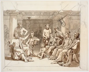 Antik scene, formentlig Odysseus, der beretter om sine hændelser for Faiakerne