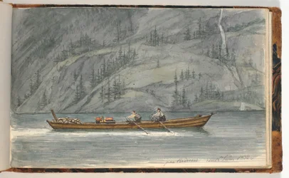 Fjordlandskab med robåd. Krøderen, Norge
