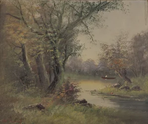 River Scene (olie på lærred)