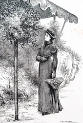 En kvinde, der køber kristtorn til at bruge til julepynt. Af Mary Ellen Edwards (1838-1934), en engelsk kunstner