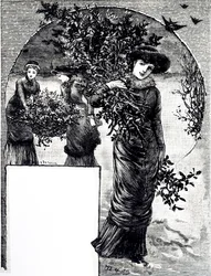 En gravering, der viser samlingen af kristtorn og stedsegrøn til juledekoration. Illustreret af Mary Ellen Edwards (1838-1934), en engelsk kunstner og illustrator af børnebøger