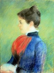 Profil af en kvinde iført en Jabot (pastel på papir)
