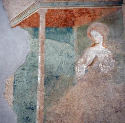 Fresko af Masolino da Panicale i baptisteriet i Castiglione, detalje af bebudelsen (2)