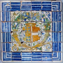 Gulv med Madeleine de Savoies våben. Fajance af Masseot Abaquesne (kendt mellem 1526-1564), 16. århundrede, Écouen. Det nationale renæssancemuseum