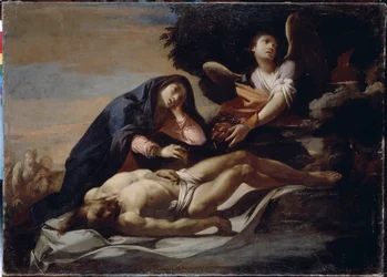 Klagesang over Kristi legeme. Maleri af Massimo Stanzione (omkring 1585-omkring 1658), olie på lærred, midten af ​​1600-tallet, italiensk kunst, barokkunst. Museum for historie og kunst, Zhytomyr (Ukraine)