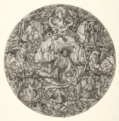 Johannes Døberen omgivet af den latinske kirkes evangelister og fire fædre, 1466.