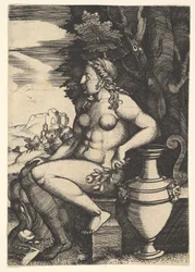 Siddende nøgen ved siden af en vase, 1537.
