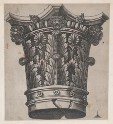 Mirror of Roman Magnificence: Kapital med hoveder og masker, ca. 1537, ca. 1537