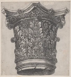 Mirror of Roman Magnificence: Kapital med vædderhoveder og masker, ca. 1537, ca. 1537