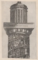 Mirror of Roman Magnificence: Den øverste del af Trajans søjle, der viser ara..., 1500-tallet.
