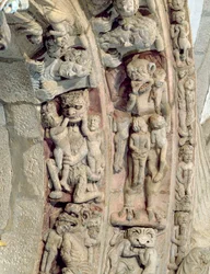 Detalje af Portico de la Gloria med scener af helvedessten