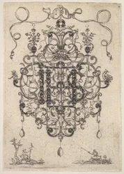 Design til et vedhæng med IHS-monogram, 1609.