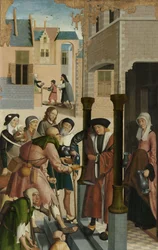 De syv barmhjertighedsværker Panel af en polyptykon med de syv barmhjertighedsværker: at slukke den tørstige