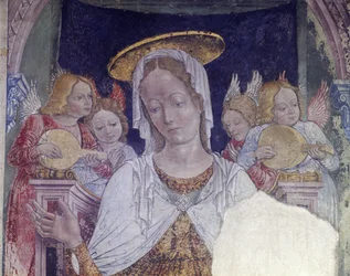 Italien, Piemonte-regionen, Alessandria-provinsen, fresko i kapel ved basilikaen Santa Maria Assunta