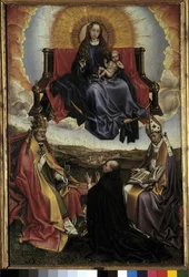 Virgin in Glory mellem Sankt Peter og Sankt Augustin. Maleri af Robert Campin kaldet Mesteren af Flemalle (1378-1444) Musee Granet, Aix en provence