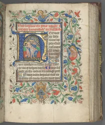 Timebog Brug af Utrecht: fol. 63r, Initial med Hellig Treenighed, ca. 1460-1465.