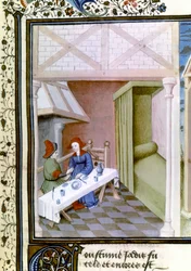 En scene fra Dekameronen, Salabetto og Iancofiore. 1430-1455 (miniature)