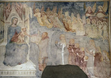 Vor Frue og barnet med donor, detalje (ca. 1377, Fresco placeret på lærred)