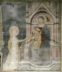 Kristi spirituelle ægteskab med Sankt Maria Magdalena, detaljer. (ca. 1377, Fresco placeret på lærred)