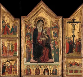 Madonna og barn på tronen.