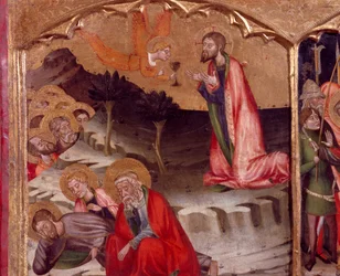Kristus i Olivenhaven, en engel holder nadver, af Mesteren af Rubio (1300-tallet), predella af altertavlen fra Santa Maria-kirken, Rubio, maleri på træ.