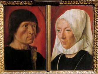 Portræt af en mand og hans kone. Repræsentation af et par (dobbeltportræt). Maleri af Mester De Saint Gilles (aktiv mellem 1490-1510), fransk skole