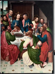 La cene (Den sidste nadver) Maleri af mesteren af ​​San Giovanni evangelista (Saint John Evangelist) (slutningen af ​​det 15. århundrede) Dim 120x90 cm Genes, Musei di Strada Nuova (ex Palazzo Bianco) inv n PB 156