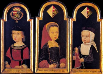 Ærkehertug Karl, den senere hellige romerske kejser Karl V., med sine søstre Eleanor og Isabella i en alder af 2 år, 1502