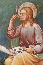 "St. Matthew the Evangelist" skriver "Da Jesus blev født", ca. 1420 (fresko) Detalje, ca. 1420 (fresko)